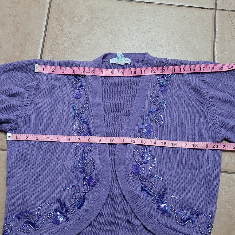 Vintage Purple Beaded Sequin Knit Cardigan Grandmacore - Picture 8 of 12